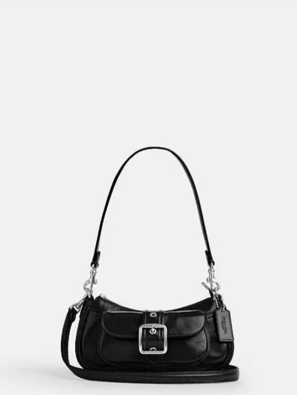 Coach Black Patent Ashton Mini Shoulder Bag with Silver Hardware